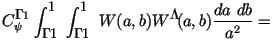 $\displaystyle C_\psi^{-1}
\int_{-\infty}^{\infty}\int_{-\infty}^{\infty}W(a,b)W^*(a,b)\frac
{da~db}{a^2}=$